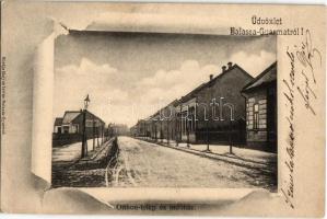 1904 Balassagyarmat, Otthon-telep és indóház, vasútállomás télen. Halyák István kiadása, Art Nouveau