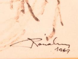 Róna jelzéssel: Női portré. Tus, papír, üvegezett keretben, 30×22 cm