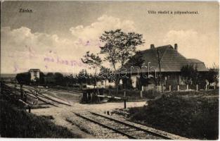 1930 Zánka, Villa és pályaudvar, vasútállomás és sorompó. Hajba István kiadása