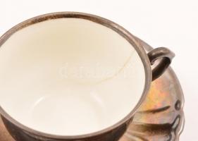 Thuringia Bavaria Feinsilber mokkás csésze és alj (6 db), kopásnyomokkal, hajszál repedésekkel