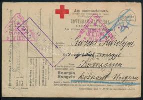1917 Hadifogoly levelezőlap Oroszországból, cenzúrákkal / POW postcard from Russia, censored
