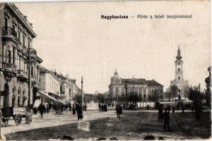 1917 Nagykanizsa, Fő tér, Felső templom, piac. Vasúti tőzsde kiadása (EK)