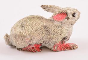 Ezüst(Ag) nyúl, festett, jelzett, 7,5×3×4 cm, bruttó: 85,8 g