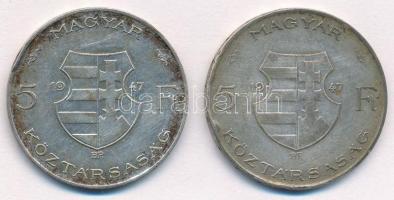 1947. 5Ft Ag "Kossuth" (2x) T:2-,3 az egyik ph.
Adamo F8.1