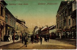 1913 Miskolc, Széchenyi utca, villamos, üzletek
