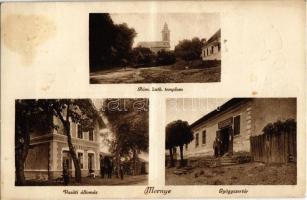 1933 Mernye, Római katolikus templom, gyógyszertár, vasútállomás, kerékpáros