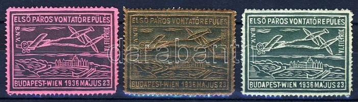 1936 Első páros vontatórepülés 3 klf levélzáró (foghibák)