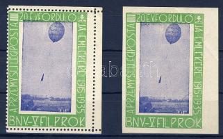 1935 Przemysli légiposta évforduló fogazott és vágott levélzáró (a vágott törött)