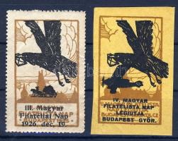 1926 + 1927 III és IV filatelista nap 2 klf levélzáró