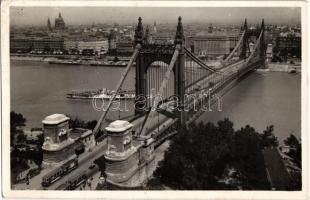 Budapest, Erzsébet híd, villamosok, Carl Ludwig lapátkerekes gőzhajó (EK)