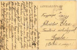 1917 Szentes, Új római katolikus elemi népiskola, Erzsébet park, Női kalap üzlet és Pázmány Géza üzl...