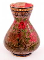 cca 1890 Zsolnay kakasos váza, porcelánfajansz, magastüzű mázakkal, formaszám: 496, jelzett (családi...