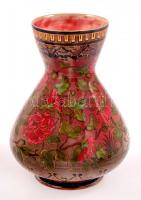 cca 1890 Zsolnay kakasos váza, porcelánfajansz, magastüzű mázakkal, formaszám: 496, jelzett (családi...