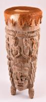 Dúsan faragott, nagy méretű antik afrikai törzsi dob. Új bőrözéssel. 55 cm / African tribal drum. Ca...