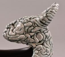 Gorka Iparművészeti Vállalatos kosfejes tál, mázas kerámia, jelzett, apró kopásokkal, m: 17 cm