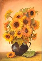 EJ jelzéssel: Napraforgós csendélet. Olaj, karton, 32x22 cm Keretben.