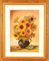 EJ jelzéssel: Napraforgós csendélet. Olaj, karton, 32x22 cm Keretben