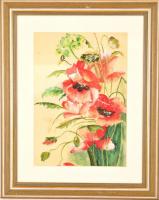 Nyilas M. jelzéssel: Pipacsok. Akvarell, papír. 34x22 cm Üvegezett keretben