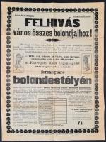 1928 Felhívás a város összes bolondjához, az Esztergomi Kath. Legényegylet farsangzáró bolondestjére, Etter Jenő polgármester hagyatékából, hajtott, de jó állapotban, 62×47 cm