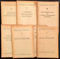 Nemzeti Parasztpárt Pártiskola füzetek sorozatának 7 kötete ( 2.,4., 8-12.) Bp., 1948, Nemzeti Parasztpárt, 30+30+42+38+32+36+31 p. Kiadói papírkötés, változó, többnyire jó állapotban.