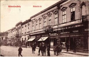 1919 Sátoraljaújhely, Wekerle tér, Szegő Sándor, Wellesz József, Barna Dezső üzletei, Rude Bernát órás és ékszerész, Teich Herman dohánytőzsde, Lőwy Adolf kiadása (EK)