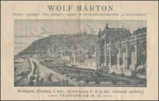 cca 1914 Bp. I., Wolf Márton a szerecsenhez Várbazár melletti fűszerkereskedésének dekoratív fametszetes számlája