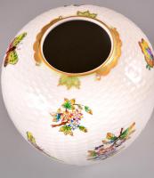 Herendi Viktória mintás váza, kézzel festett, jelzett, apró kopásokkal, m:18,5 cm