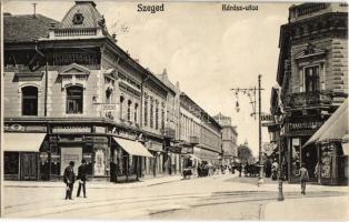 1911 Szeged, Kárász utca, Szegedi Kézműves Bank, zálogház, úri szabóság, Földes Izsák, Haas Fülöp és fiai és Várnay üzlete, fényképészeti műterem