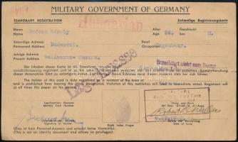 1927-1946 Vegyes okmány tétel, ugyan annak a személynek a részére, 3 db
1946 Ideiglenes nyilvántart...