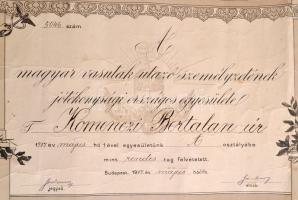 1917 Magyar vasutak utazó személyzetének országos jótékonysági egyesülete nagyméretű litografált okl...