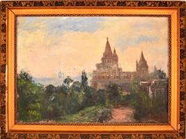 Élesdy István (1912-1987): Halászbástya. Olaj, vászon , jelzett, sérült keretben, 50×70 cm