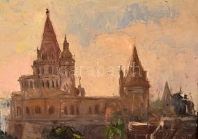 Élesdy István (1912-1987): Halászbástya. Olaj, vászon , jelzett, sérült keretben, 50×70 cm
