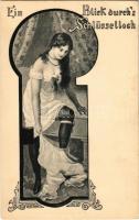 Ein Blick durchs Schlüsselloch / A look through the keyhole. Vintage erotic postcard. Art Nouveau (fa)