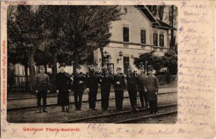1905 Tápiószele, vasútállomás, főurak és vasutasok társasága. Kapható Hoffer Ignác kereskedésében (vágott / cut)