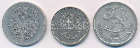 Német Birodalom 1874B 1M Ag + Finnország 1932. 1M Cu-Ni + Finnország 1965. 1M Ag T:2,2-
German Empi...