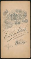 1895 Gyerek játékszekéren, keményhátú fotó Elbl és Pietsch műterméből, 10,5×20 cm