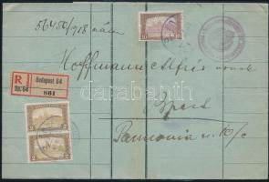 1923 Budapest helyi ajánlott nyomtatvány 14K bérmentesítéssel / Local registered printed matter