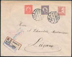 1917 Hadisegély sor ajánlott levélen, cenzúrázva / Registered cover to Lugano, censored