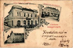 1903 Zalaegerszeg, Takarékpénztár, Aranybárány szálloda, Schütz Sándor és fia áruháza. Art Nouveau, floral. Breisach Sámuel kiadása (fl)