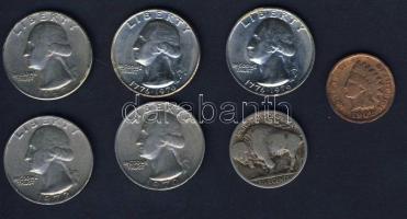 USA 1c "Indián" 1902; 5c "Bivaly" 1919; 1/4$ "Washington" 1967,1970,19...