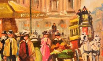 Reinprecht Károly (1903-?):Nagyvárosi forgatag. Olaj, vászon, jelzett, keretben, 24×32 cm