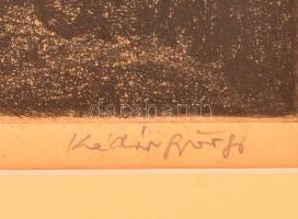 Kádár György (1912-2002): Hazafelé. Rézkarc, papír, jelzett, üvegezett keretben, 29×48 cm