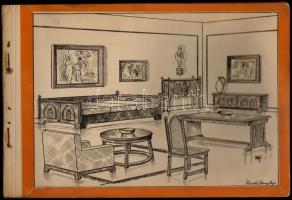 1928 Schwatz Szőnyi Lajos által rajzolt bútor és enteriör katalógus. Rajzolt táblákkal, borító nélkül. 23p. 31x21 cm