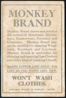 cca 1910 Monkey Brand felülettisztító angol nyelvű dekoratív litografált reklámcédulája, majomember ...