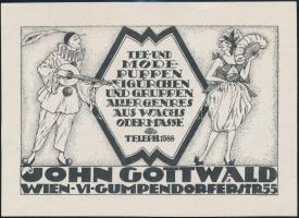 cca 1910 Bécs, John Gottwald divatbabák, figurák viaszból illetve egyéb anyagokból, reklámcédula, 11×15 cm