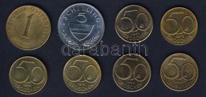 Ausztria 50Gr 1959,1960,1961,1972,1974 (2x) + 1Sch 1965 + 5Sch 1975 T:2,2/3,3+ Összesen 8db!