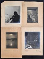 1937-1948 Ádám Lajos (?-?): 4 db művészfotó, közte Balaton témájúval, fotó kartonon, jelzett, a kartonok foltosak, az egyik karton sérült, két fotó részben elvált a kartontól, 19x17 cm és 17x12