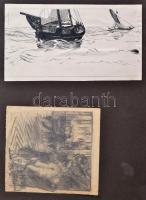 Kónya József (?-?): 4 db grafika. Különböző technikák, papír kartonon, jelzettek, 21x14 cm és 14x13 ...