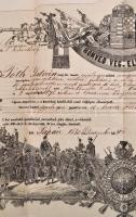1880 Pápa, Honvédgyalogos számára kiállított katonai fametszetes végelbocsátó levél, Molnár Kálmán h...