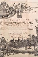 1880 Pápa, Honvédgyalogos számára kiállított katonai fametszetes végelbocsátó levél, Molnár Kálmán h...